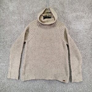 RuffHewn Sweater Women L Beige Turtleneck Chunky Knit Ribbed Cozy Wool Blend